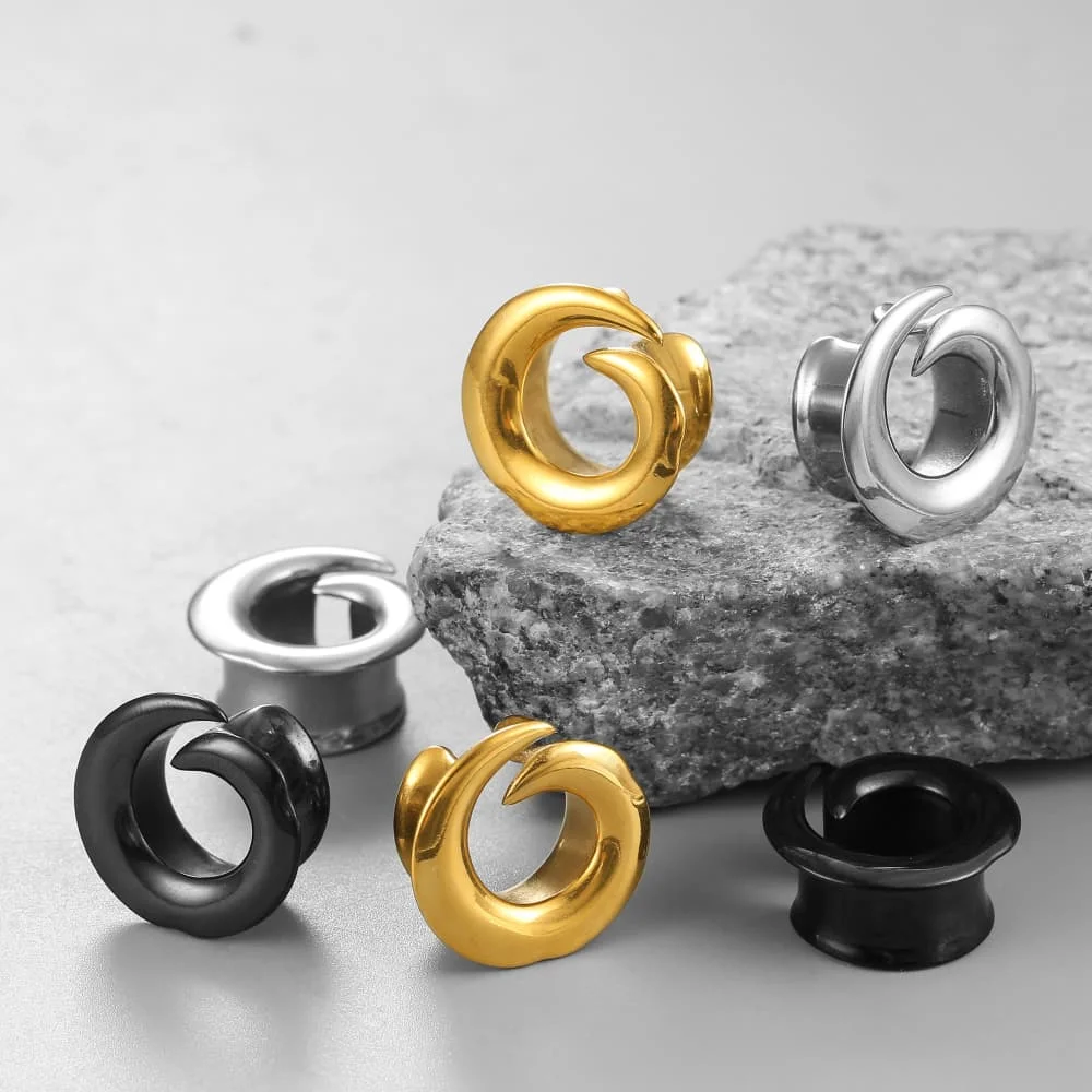 Twolobes 2PCS Surgical Steel Swirl Ear Gauges Tunnels Plugs Ear Stretcher Expander Piercing Women Men Body Jewelry Gothic Punk