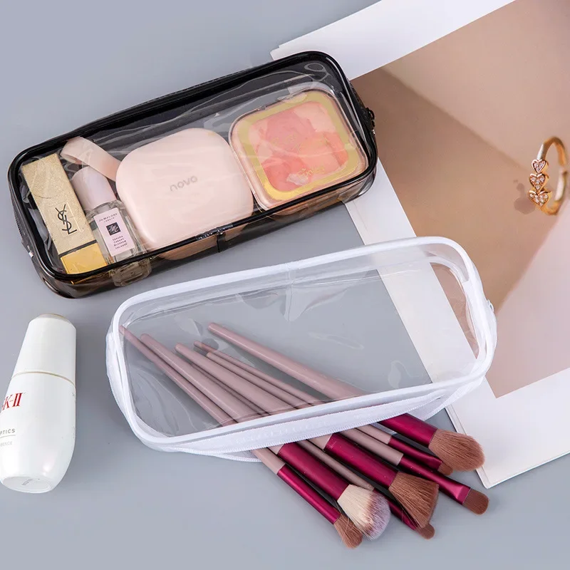 Large Capacity Clear PVC Pencil Case Transparent Waterproof Zippered Pen Pouch Stationery For Student Desk Storage Organization
