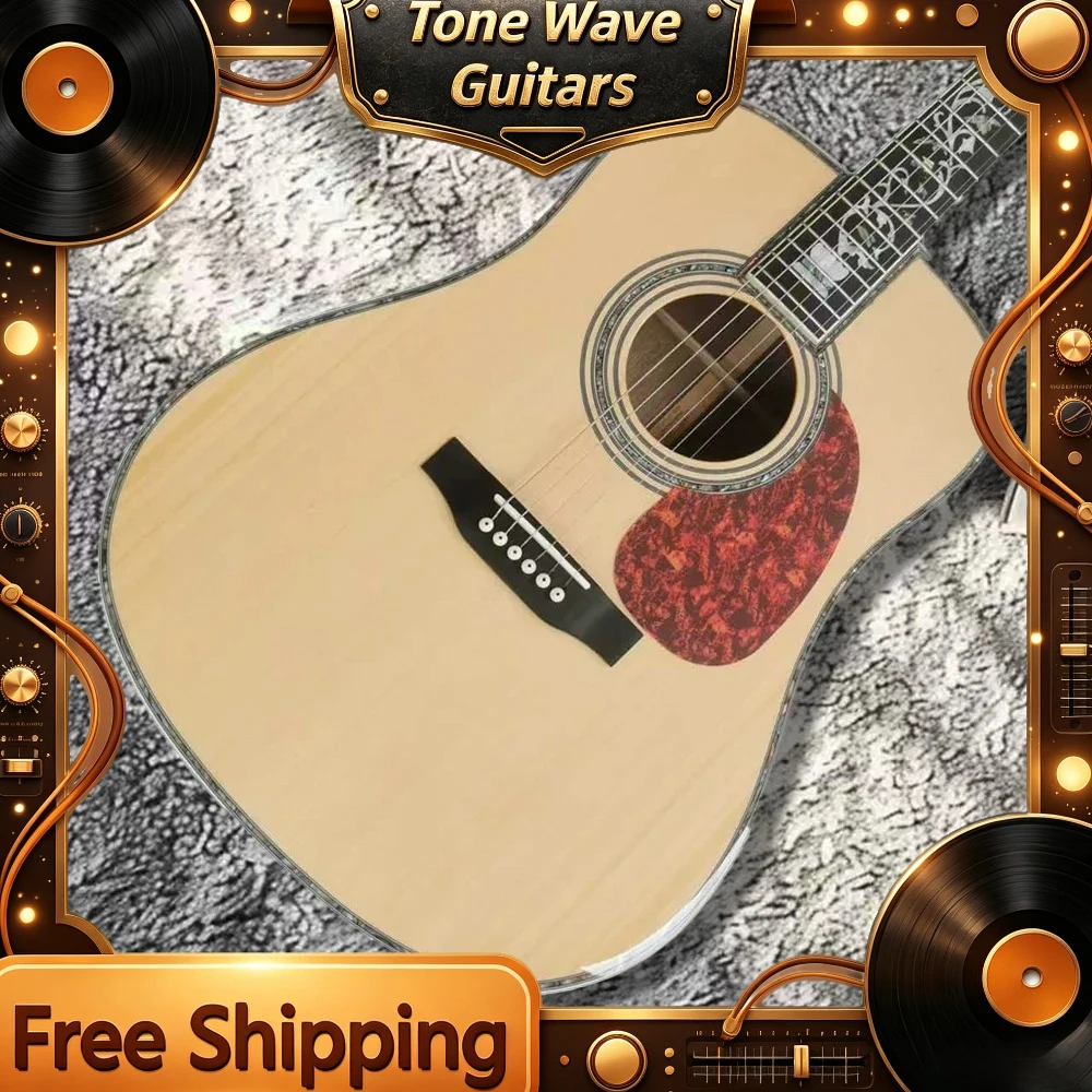 2026 Acoustic Guitar D45 Spruce Guitar Body Solid Top Barrel Vine Carving Wine Red Floral Protection Board Balanced Overtones