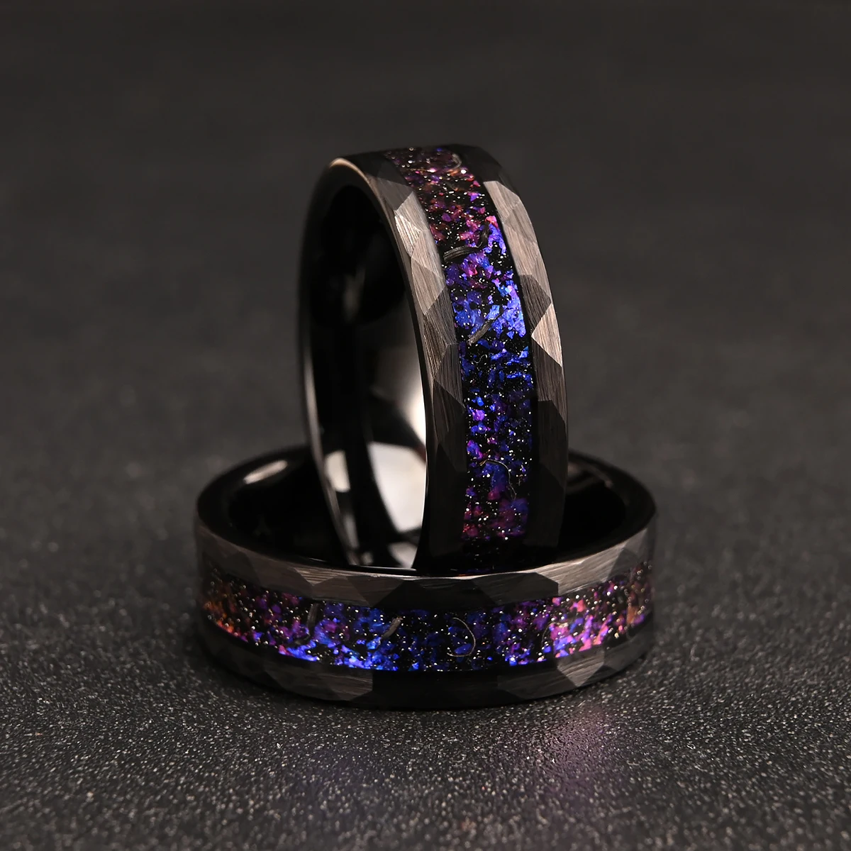 8MM Black Tungsten Carbide Men's Wedding Bands Classic Meteorite Hammered Galaxy Engagement Daily Anniversary Rings Comfort fit