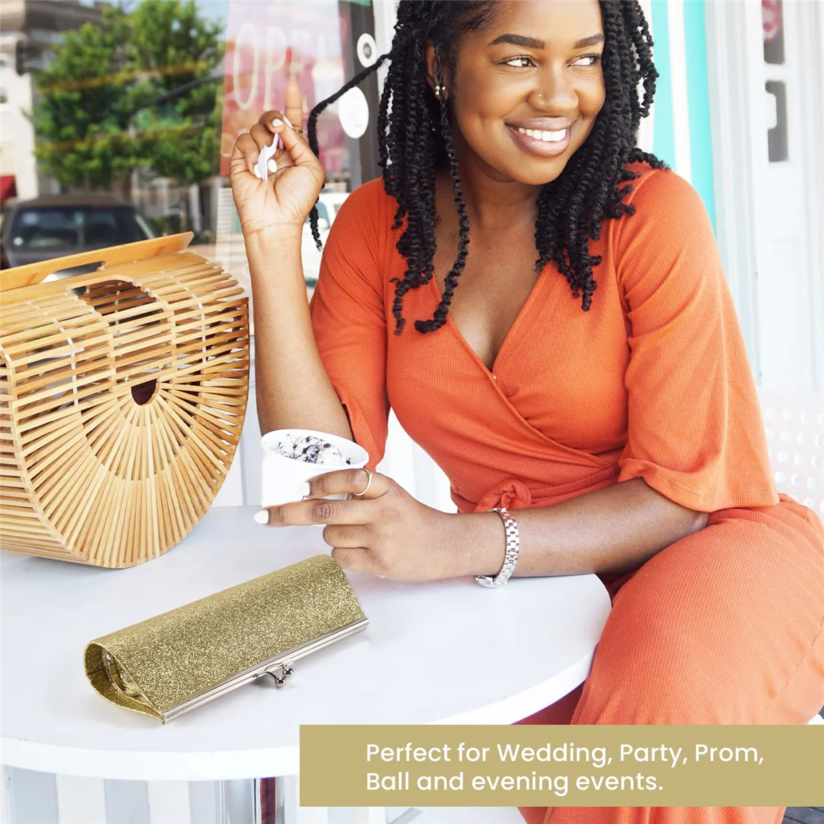 FZFZ 여성 반짝이 클러치 지갑 저녁 파티 결혼식 연회 핸드백 숄더백 (골드)