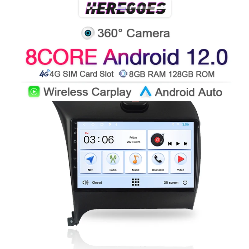 360 Camera Carplay 6g 128Gb Android 12.0 Car DVD Player For KIA K3 Cerato Forte 2013 - 2017 GPS WIFI Bluetooth RDS Stereo Radio