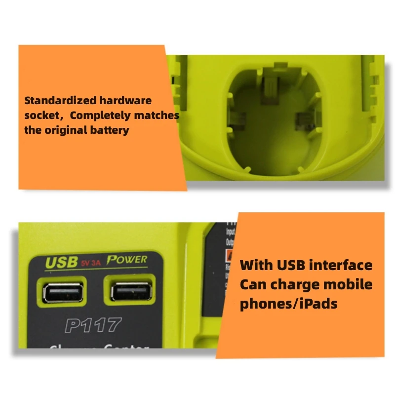 12V-18V Chrom Nickel Wasserstoff NI-CD NI-MH Batterieladegerät Überlastschutz mit 2USB-Ladeanschlüssen für Liyoubi P108 P117