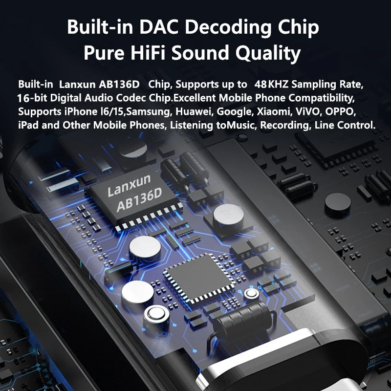 TypeC To 3.5mm AUX Adapter Earphone HiFi USB C DAC Headphone Amplifier Audio Decoder For Samsung Xiaomi Huawei Mobile Phone iPad - view 2