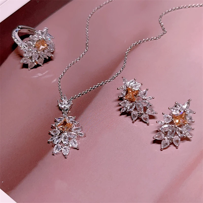 

Роскошные серьги в стиле барокко, изысканные ретро-инкрустации с бриллиантами и геометрическими листьями для женщин, свадебное серебро 925, ожерелье, кольцо