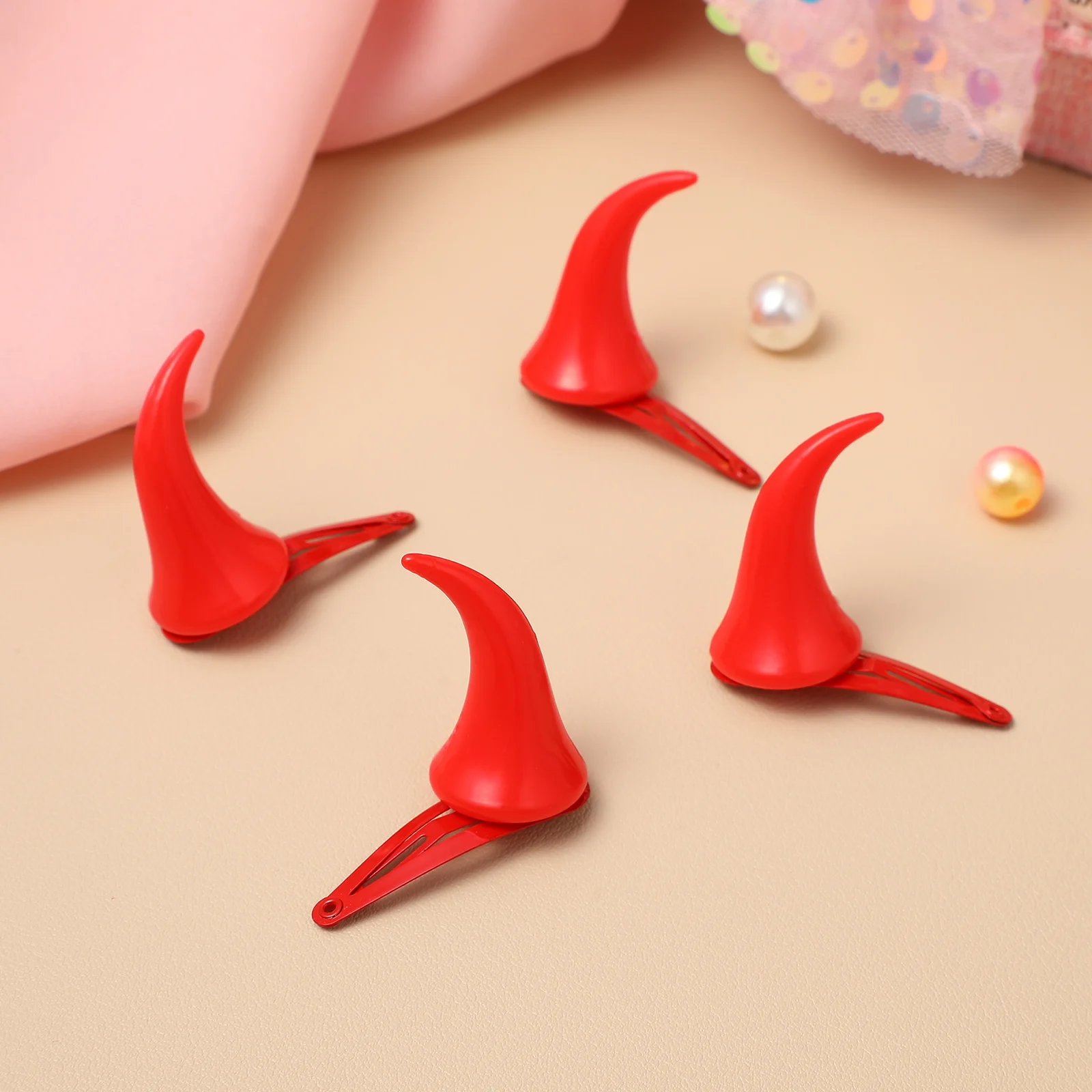

8pcs Ox Horn Hairpin Accessories for Girls Halloween Ox Hairpin Kids Red Plastic Durable Hair Clip Party Gift