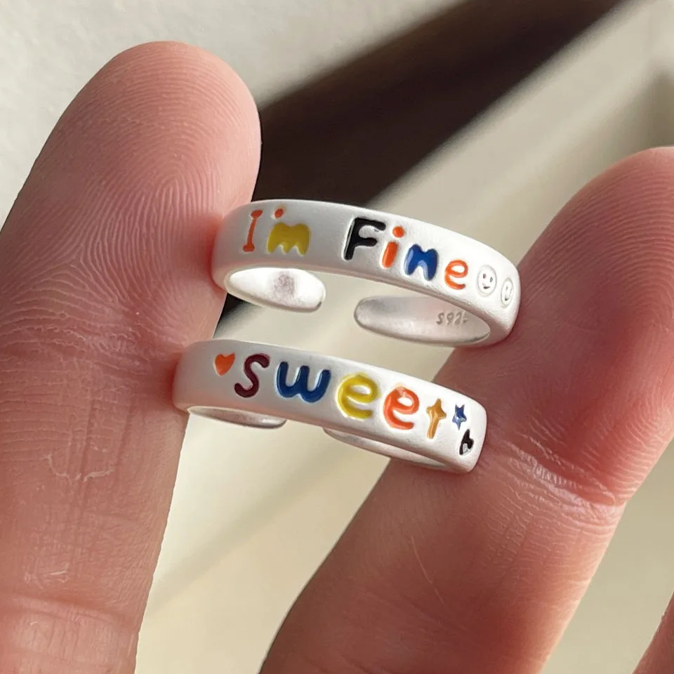 

925 Sterling Silver Rings for Women Men Couple Minimalist Handmade Simple Letters Ring Party Jewelry Gift Prevent Allergy