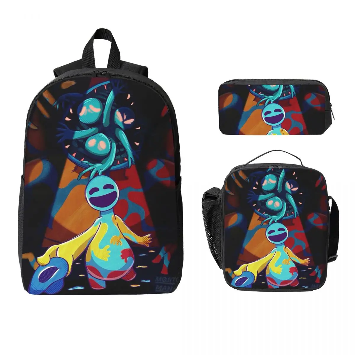 Doey Doughman Horror Pianosaurus Backpack Student BookBag School Bag Laptop Shoulder Bags 3ps Insulated Lunch Bag Pencil Case