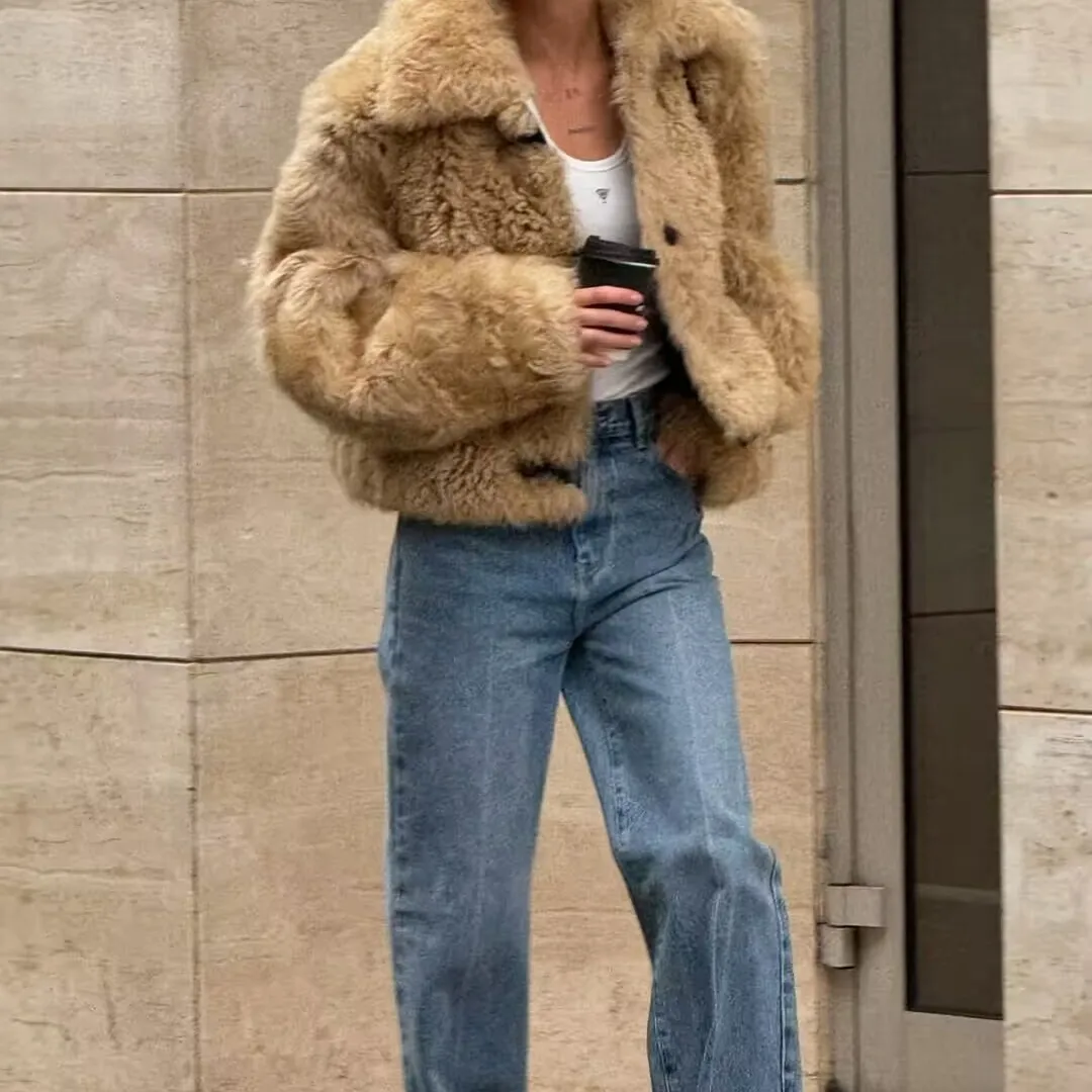 

Sli Classic Design Faionable Lazy Sle Retro Versatile Slimming Leather And Fur Inteated Outerwear Women's Winter Coat