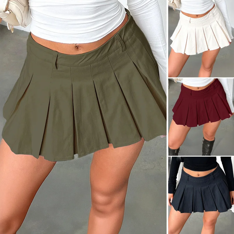 

Diyun New 2025 Spring Summer Y2K Casual Vacation Versatile Solid Color Pleated Midi Skirt Women's Clothing