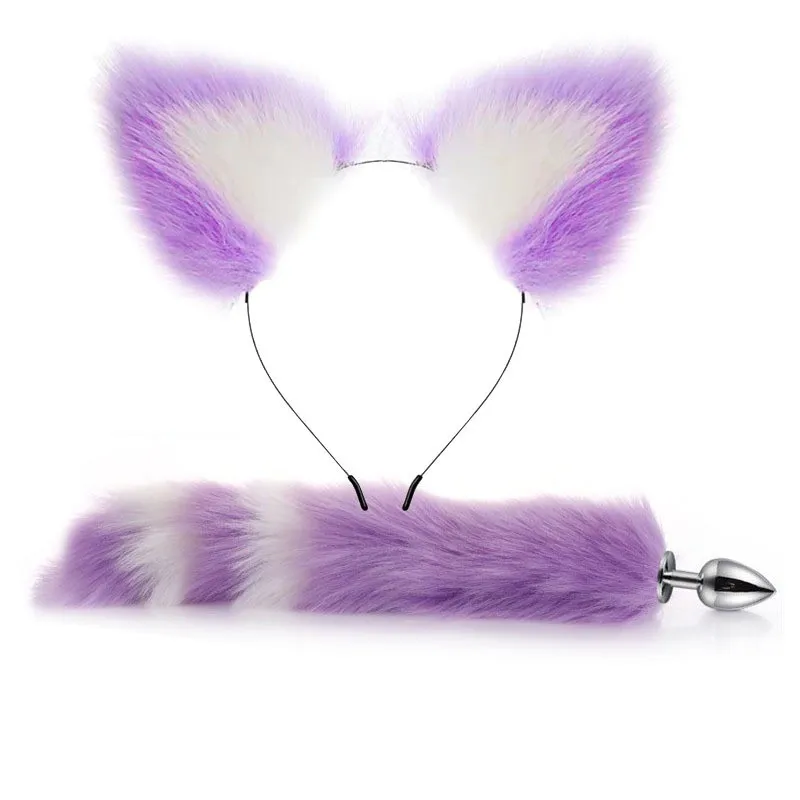 2Pcs Butt Plugs Fox Tail with Plush Ears Sex Toys For Women SM Cosplay Long Tail Smooth Anal Plug Erotic Sexual Toys for Couples