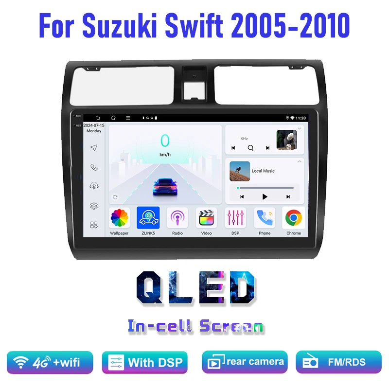 9'' Android 15 2DIN Car Radio Head Unit For Suzuki Swift 2005-2010 Carplay GPS FM Bluetooth Multimedia Player