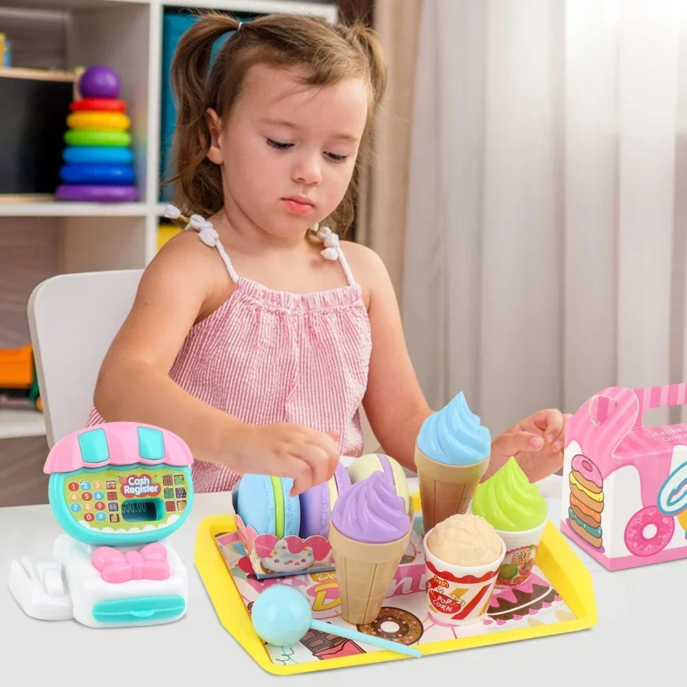 لعبة خضروات الآيس كريم للأطفال، مطبخ الطعام، لعبة التظاهر، ماكينة تسجيل المدفوعات النقدية، آلة حاسبة النقود، لعبة المال هدية للأطفال