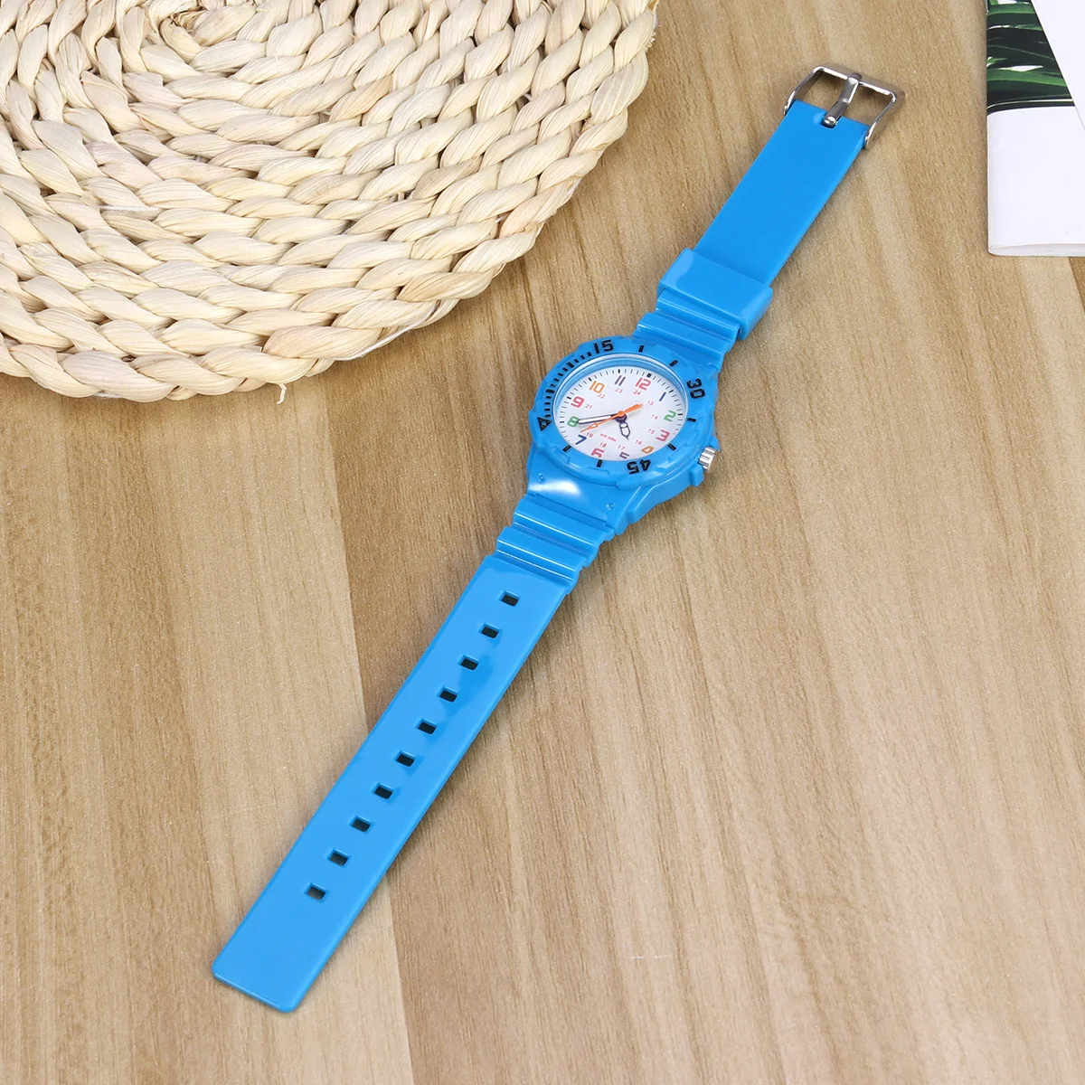 Kids Waterproof Watch Sky-Blue Adjustable Pu Strap Sports Wristwatch For Children Boys Girls Swimming Bathing Gift Quartz