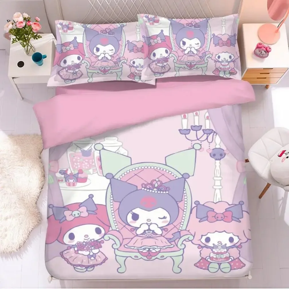 Kawaii Kuromi Bedding Set,My Melody Duvet Cover for Kids,Cartoon Kuromi Duvet Home Modern Comforter Gifts for Kids 2/3 Pcs