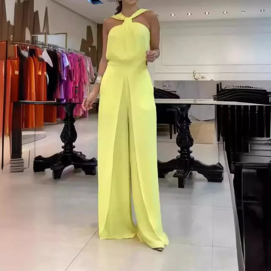 Women's Jumpsuit Streetwear Fresh and Sweet 2024 Summer Female's New Fashion Backless Sleeveless High Waist Conjoined Body Pants