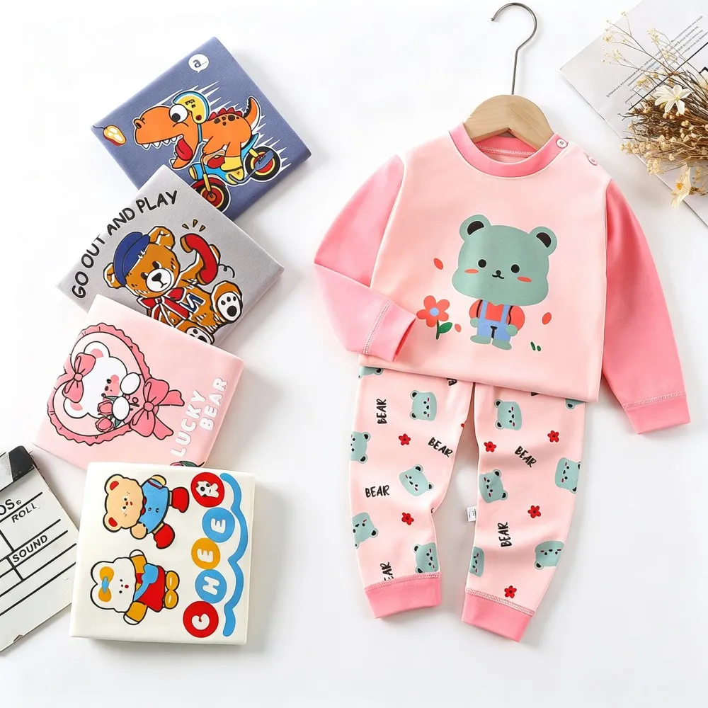 100% Cotton Boys Girls Pajamas Sets Kids Toddler Baby 0 to 1 2 3 4 5 6 7 Years Long Sleeve Children Pyjamas Bear Dinosaur Pijama