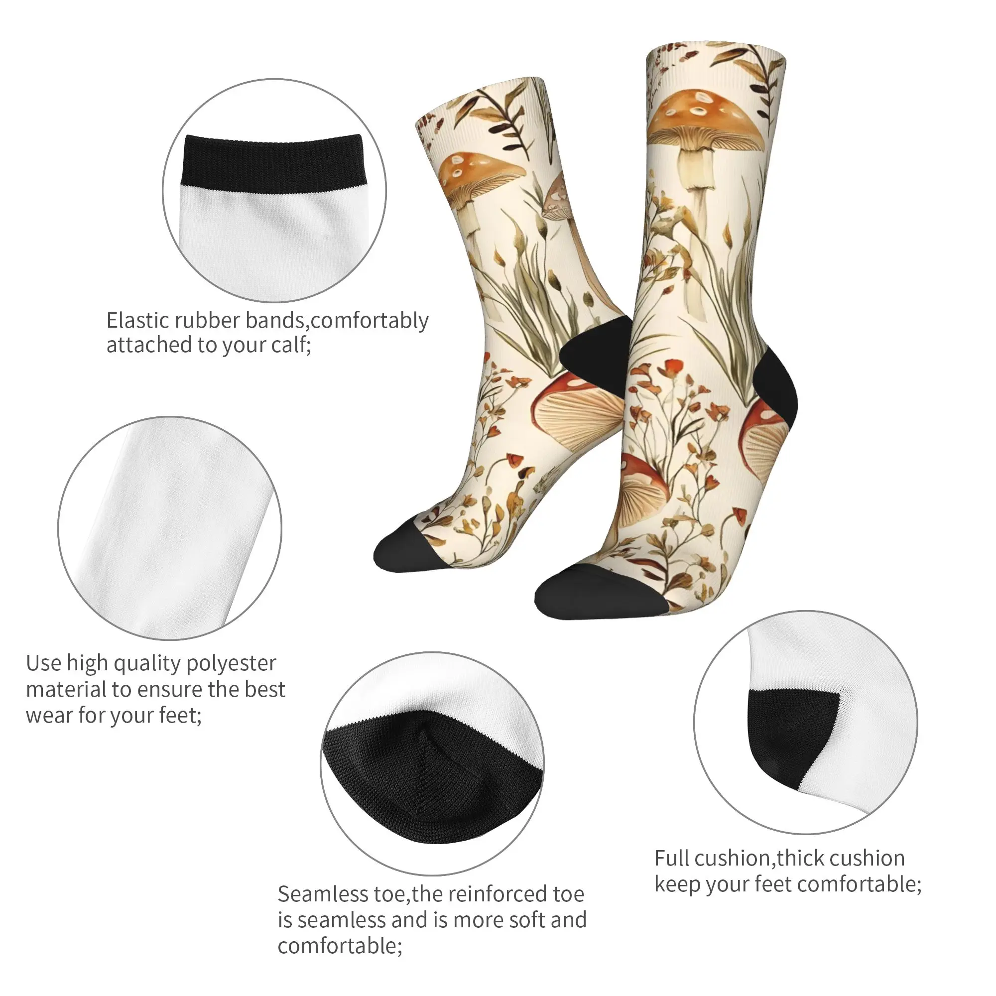 Chaussettes colorées unisexes en forme de champignon de forêt, chaussettes rétro antidérapantes à Tube central, dessin animé, automne et hiver
