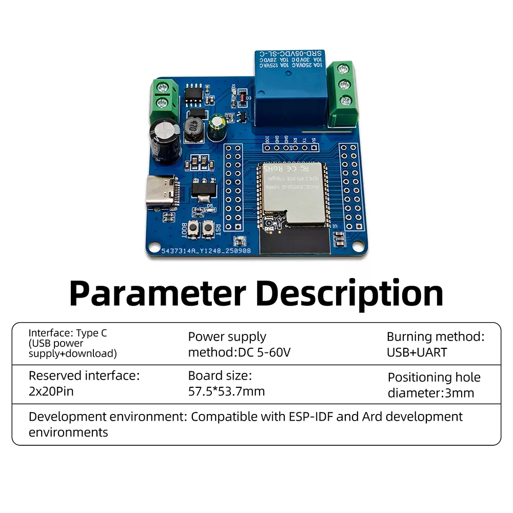 DC 5-60V Single-Channel Relay Module  WI-FI BT ESP32-N16R8 Relay Board  Type-C Interface
