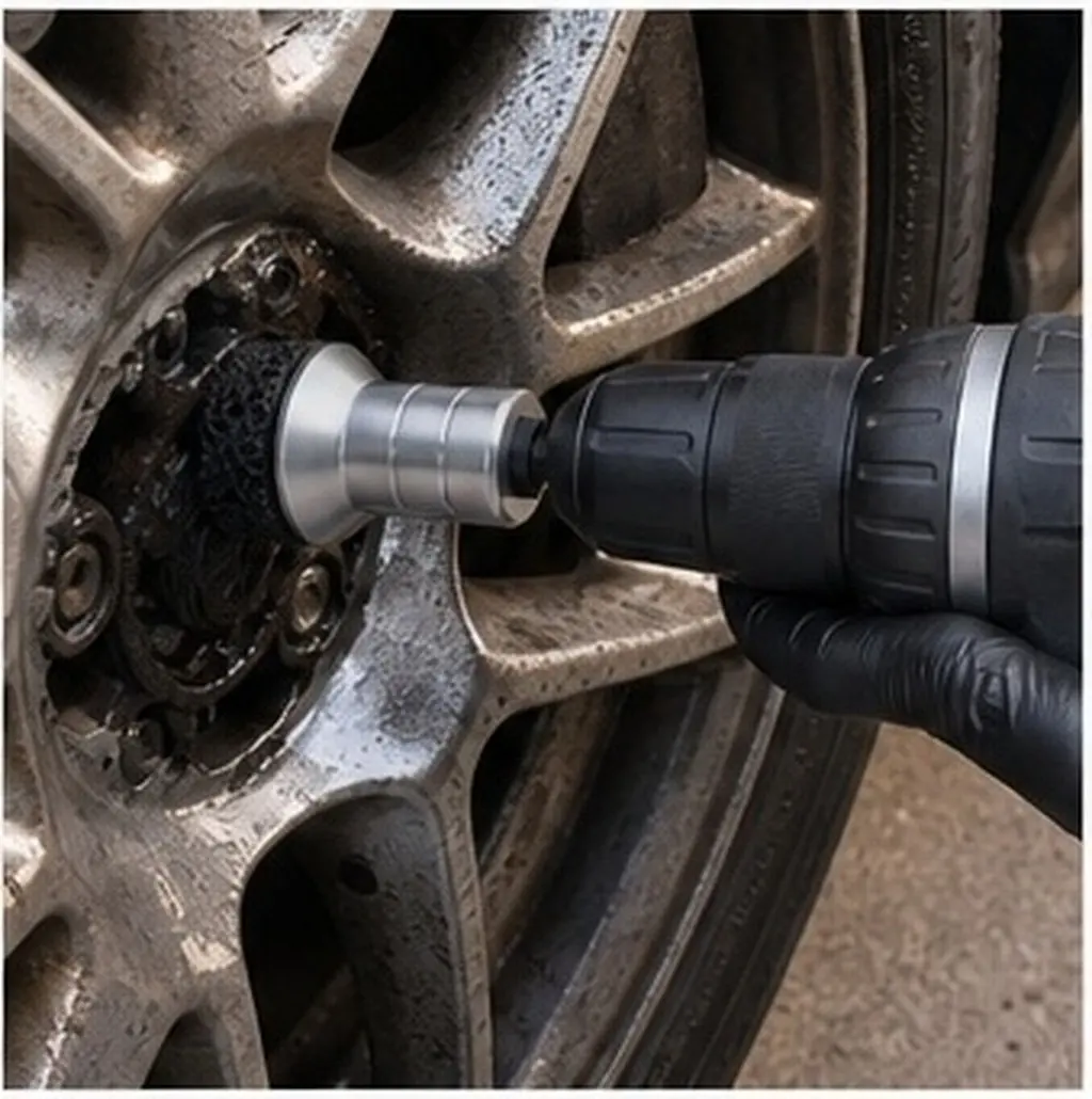 1Set Wheel Hub Maintenance Tool Kit Brake Hub Cleaning Set Includes 2 Pads Adapter Automotive Tire Repair Grinding Abrasive Rust