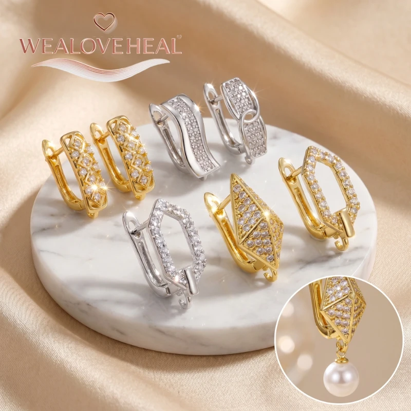 schmuckherstellung zubehör，Luxuriöse geometrische Pavé-CZ-Ohrringhaken, 18K vergoldete Messing-Kristall-Ohrringkomponenten für DIY-Schmuckherstellung – Detail 17