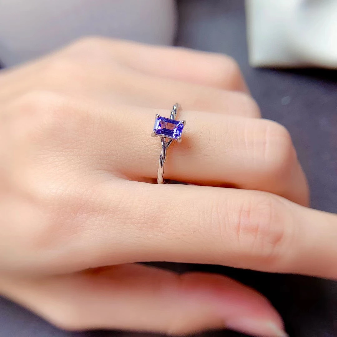 Simple Tanzanite Ring for Engagement 4mm*6mm 0.5ct Natural Tanzanite Silve Rring 925 Silver Tanzanite Jewelry