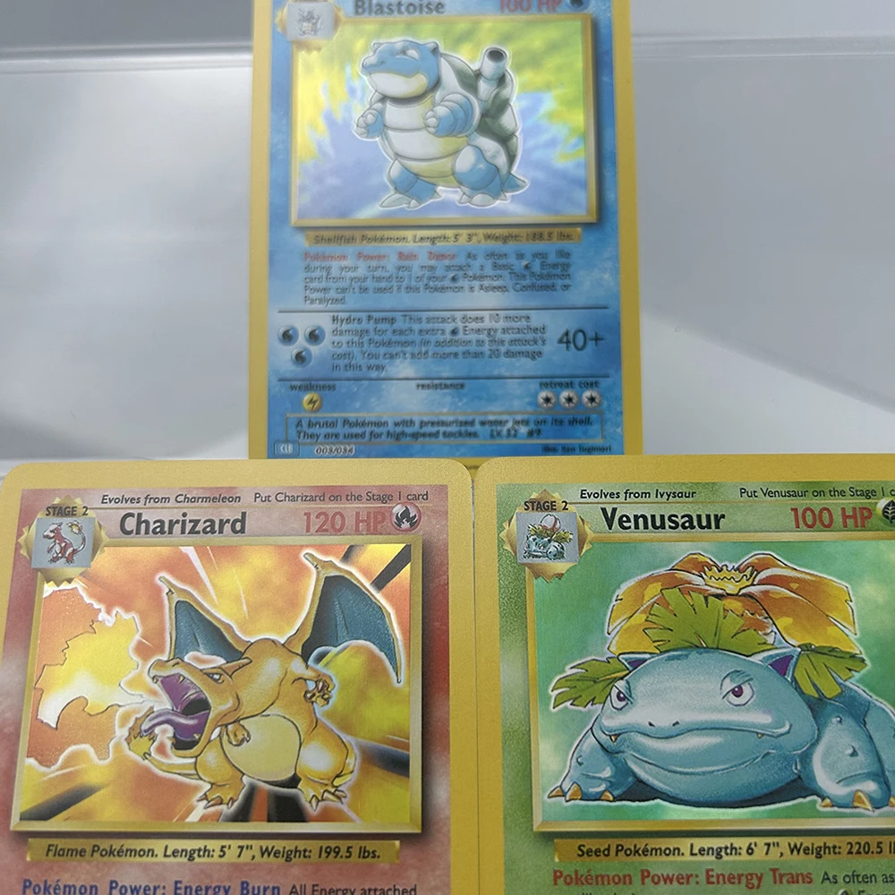 3er-Set Charizard Venusaur Blastoise DIY Anime Proxy PTCG Sammelkarten Englische Holo-Flash-Karten für Sammler – Detail 6