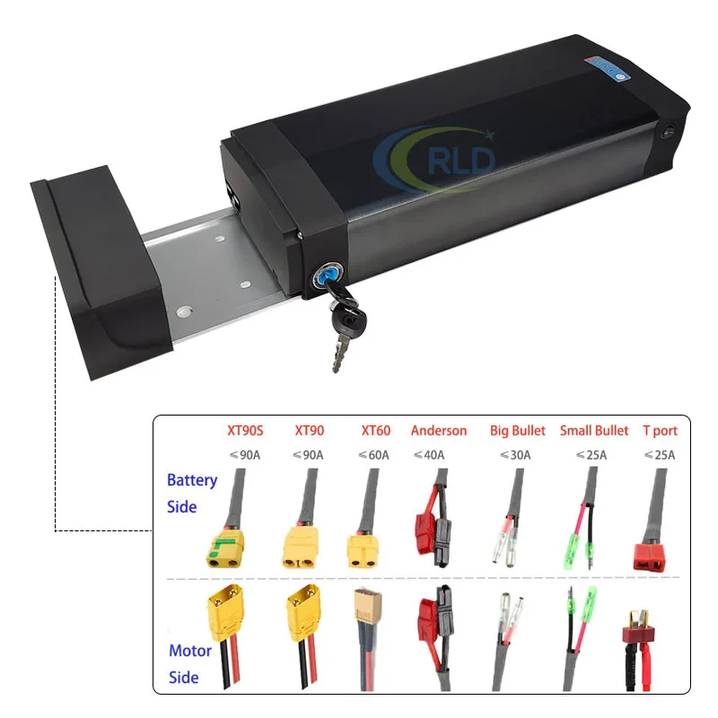 48V Rear Rack eBike Batter 36V 25Ah 35Ah 25.6Ah 28Ah Rechargeable Lithium Li-ion Batteries Electric Bicycle for 250W-1500W Motor