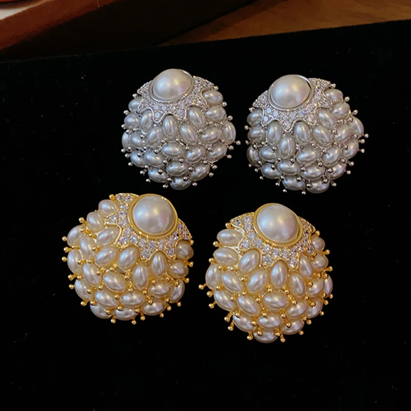 Baroque Style Pearl Fruit Stud Earrings Fairy Design 925 Silver Needle Fashion Jewelry Party Accessories