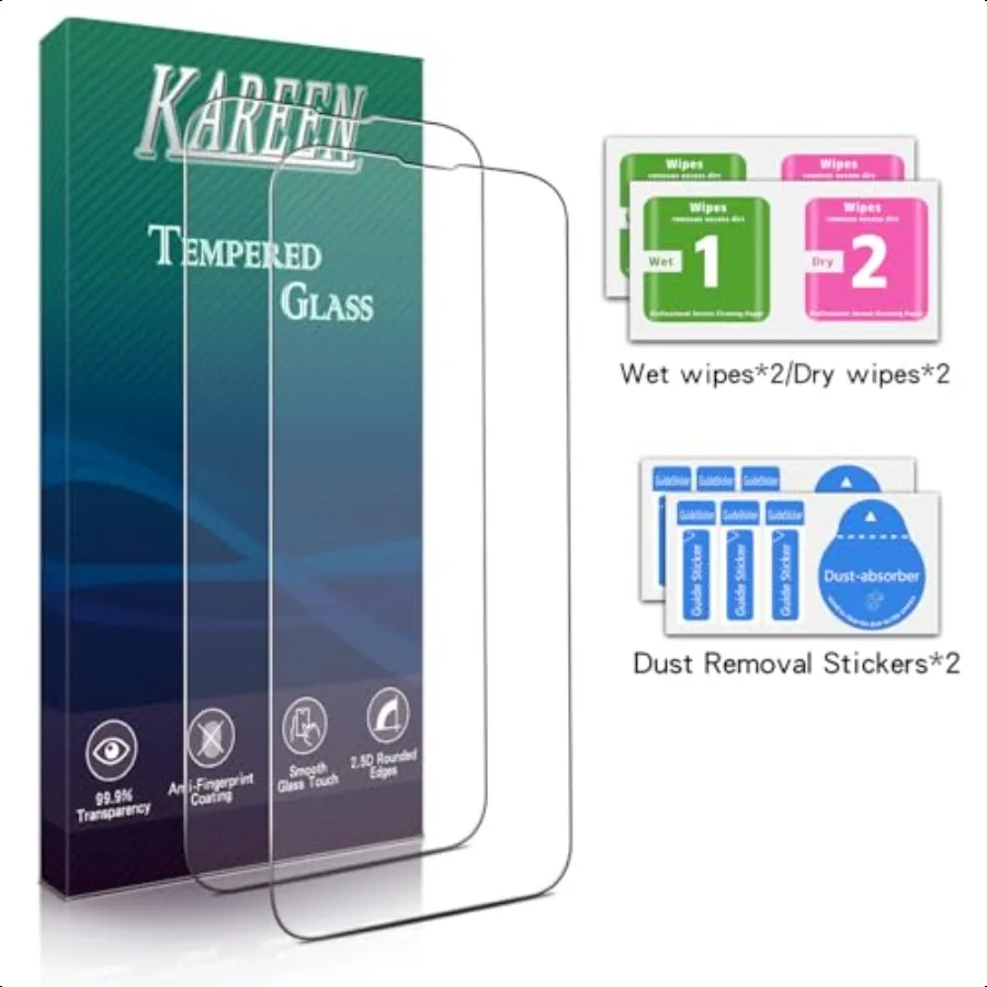KAREEN Confezione da 2 pellicole protettive per iPhone 16e Pellicola in vetro temperato da 6,1 pollici Custodia antigraffio senza bolle Amichevole Facile da installare