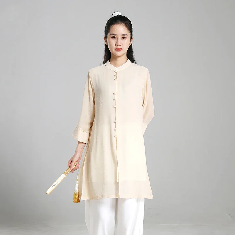

Tai Chi Clothes Women Wushu Clothes Kung Fu Competition Clothes Martial Art Uniform Wrinkle Free 2022 Beige Yarn Sleeve