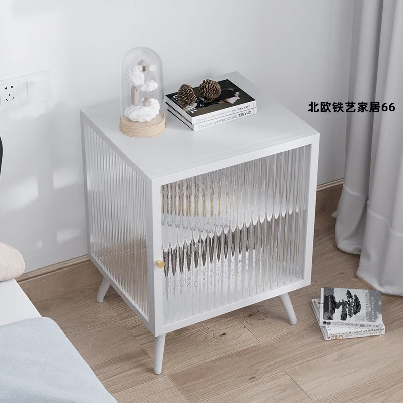AOLIVIYA Nordic Iron Nightstand Bedside Storage Shelf Cabinet Modern Gray Mini Table