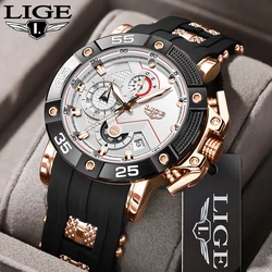 LIGE Mens Watches Top Brand Luxury Big Dial Watch Men Silicone Military Sports Waterproof Quartz Watch For Men Relogio Masculino
