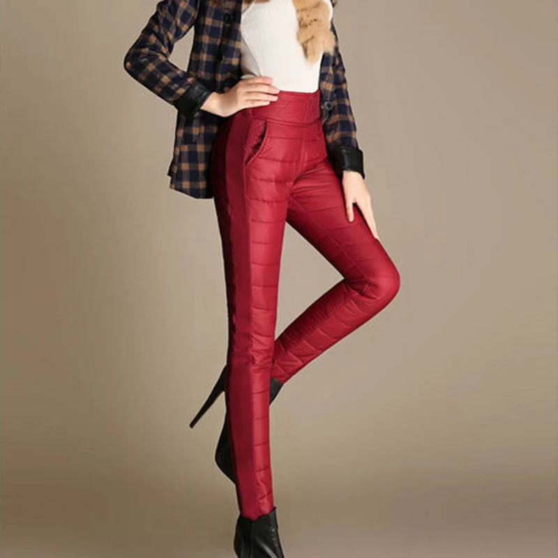 Winter Thicken Pencil Pants Women\'s Casual Duck Down Warm Pantalones Slim High Waist Windproof Leggings Trousers New Mom Spodnie
