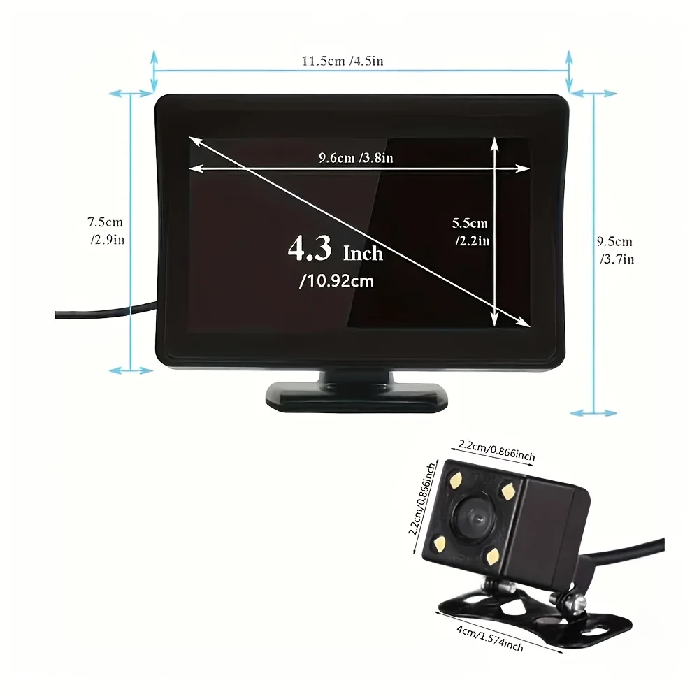 HD 4.3inch Rearview Camera Monitor with Led for Car Backup And Parking Assistance, Featuring Night Vision