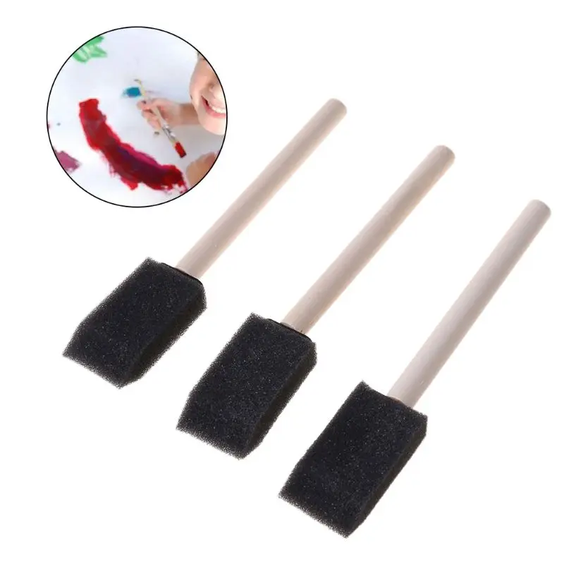 ioio 25 pièces/50 pièces brosse en mousse brosse éponge manche en bois pour enfants dessin acrylique