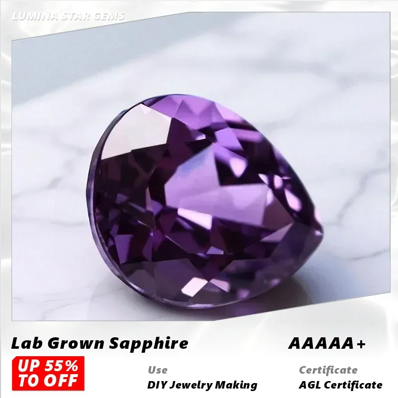 

L-Top Pear Shape Lab Grown Sapphire Purplish Blue Color VVS1 Gemstone for Charms Diy Jewelry Making Ring Optional AGL Certifica