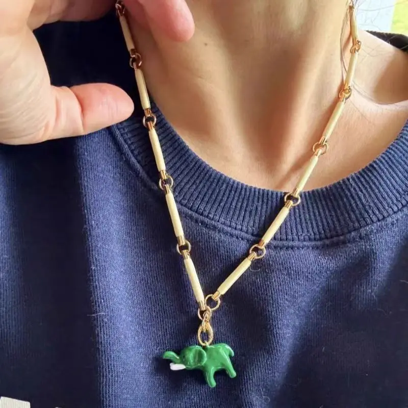 

Jenny&dave Bamboo Elephant Necklace Sweater Chain Detachable Enamel Animal Pendant Necklaces For Women
