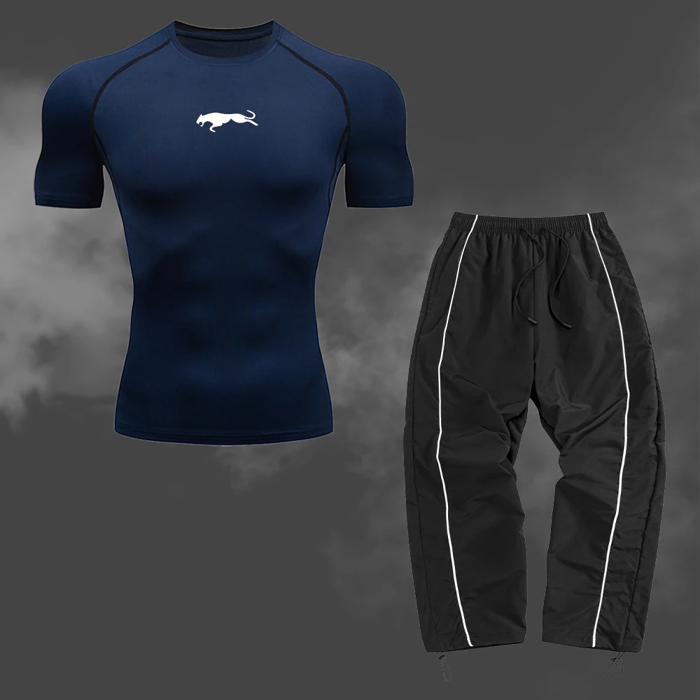 

Men's Casual Sportswear Set With Cheetah Print Quick Drying Short Sleeved Shirt And Casual Trousers Stylish Basic Commute Attire