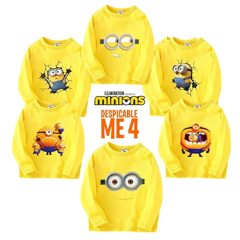 

Despicable Mes Minionss T-Shirt Movie Cartoon Long Sleeve Tees Kids Thin Pullover Tops Cotton Clothes Anime Cute Children's Gift