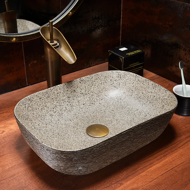 

Carving china Artistic Handmade porcelain Round bathroom counter top ceramic basin sink art basin bathroom sinks