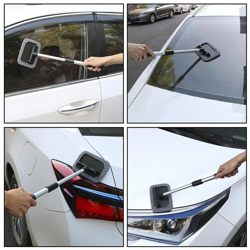 Auto-Windschutzscheiben-Reinigungsset, 5/9-teiliger Auto-Glaswischer mit langem Griff und Reinigungstuch für die Innenraumfensterpflege – Detail 15