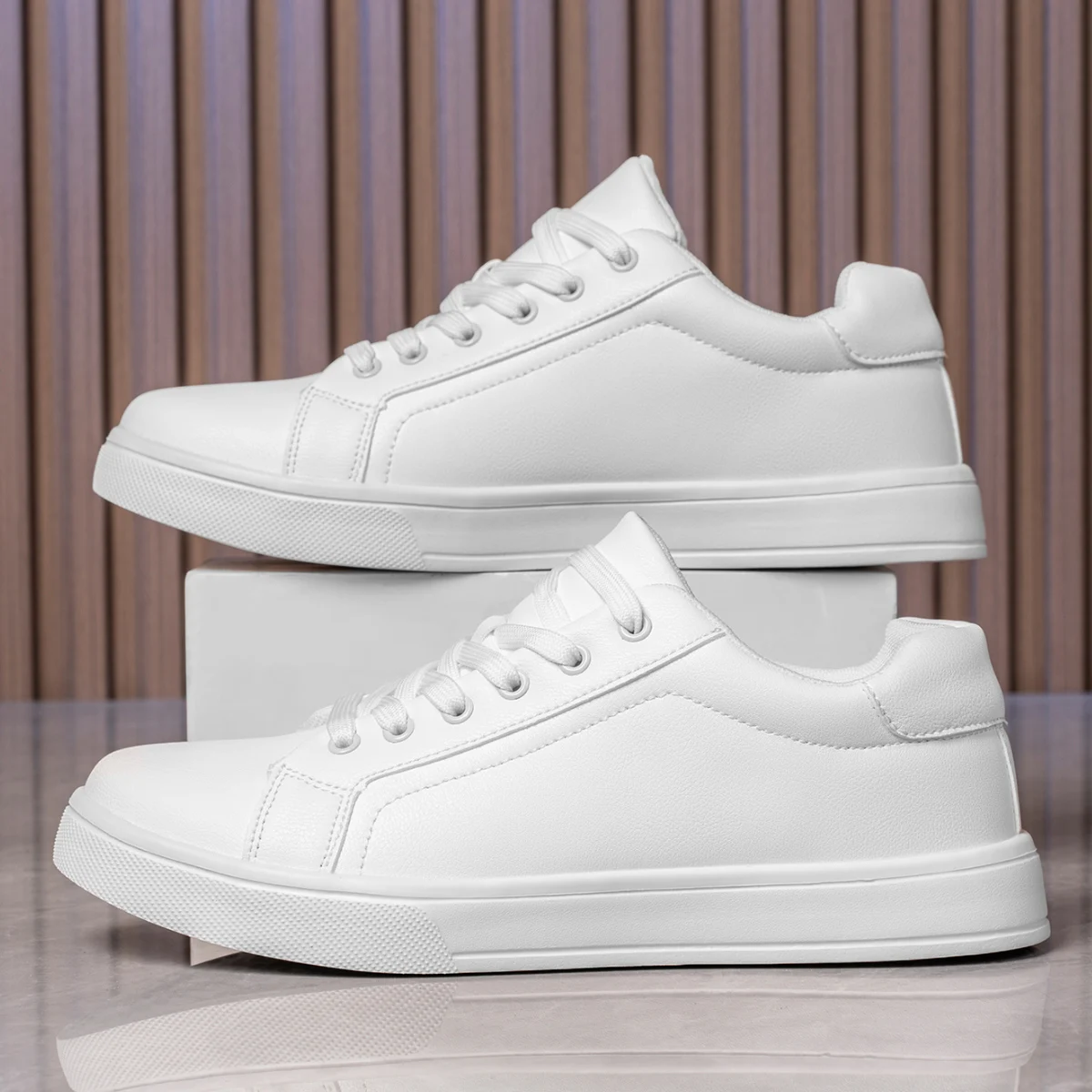 WIENJEE Men Leather Sneakers Black 3