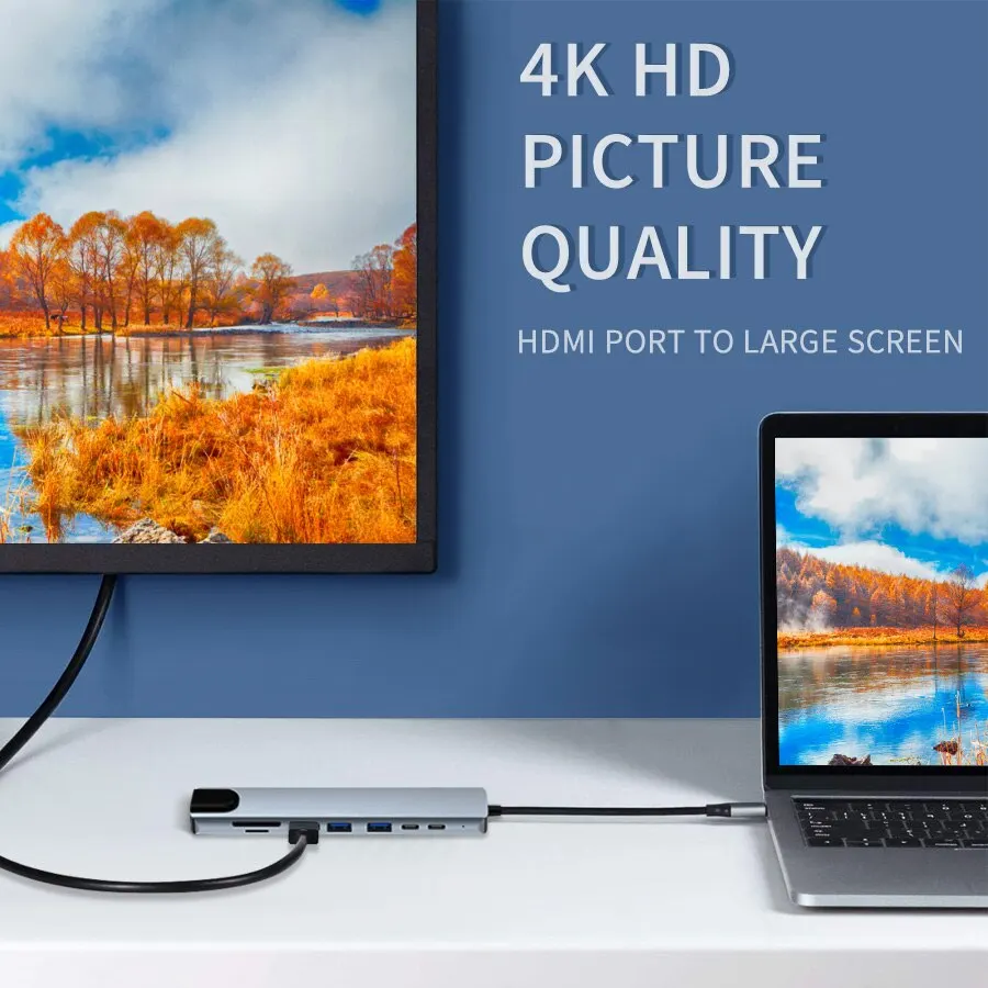 8 IN 1 Hub USB C tipo C adattatore HDMI da 3.1 a 4K con lettore di schede SD TF RJ45 ricarica rapida PD per Computer portatile Notebook MacBook