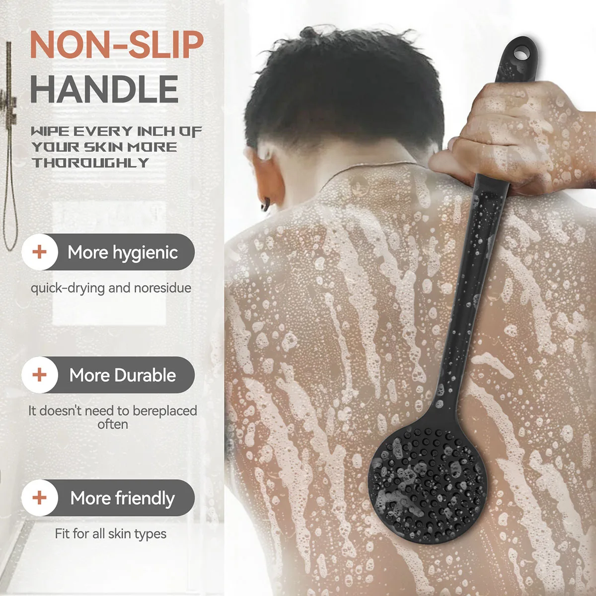 

Silicone Long Handle Shower Brush Soft Haired Lazy Bath Tools Back Scrubber Sponge Exfoliating Skin Massager Bathroom Tools