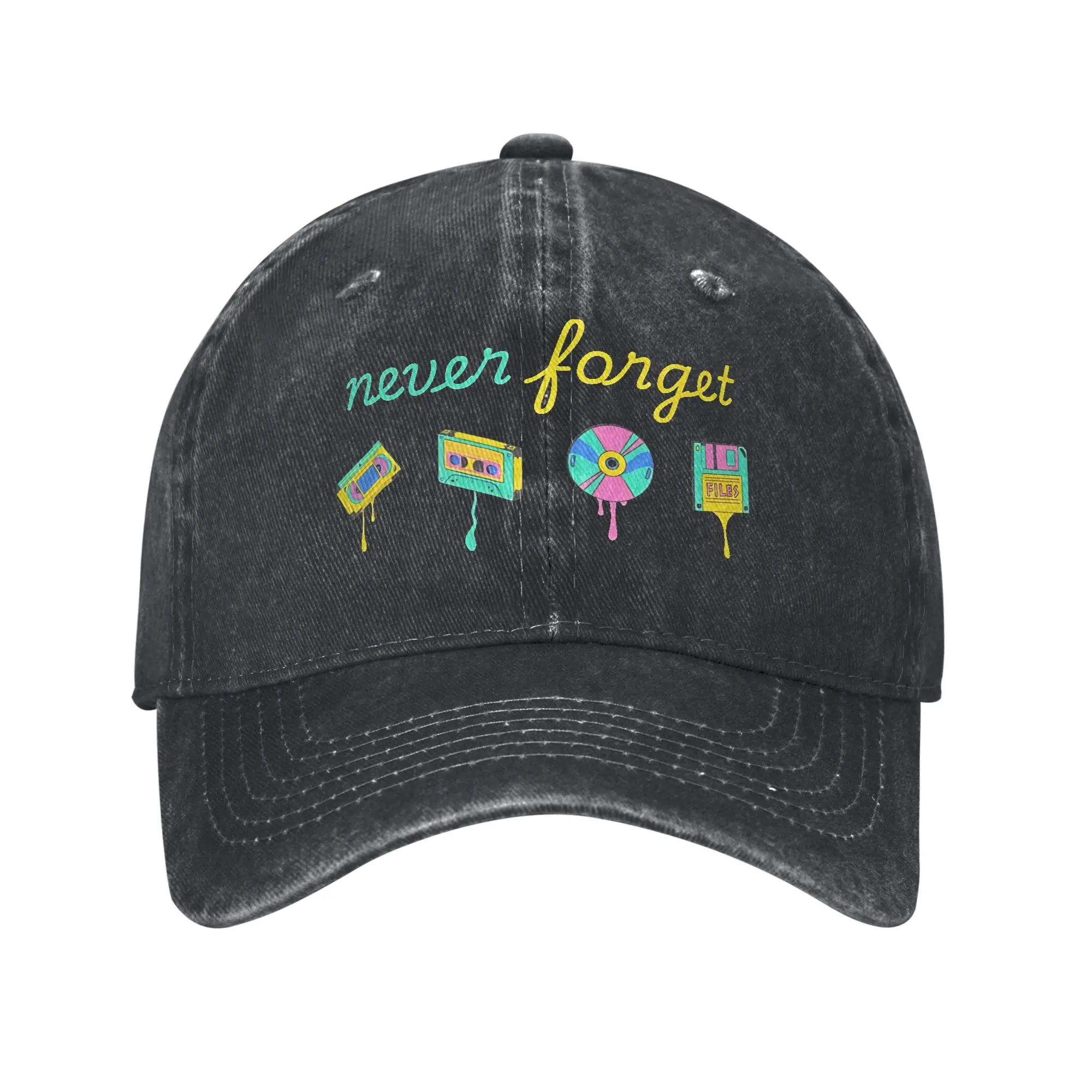 Never Forget Vintage Retro Tape Music Unisex Baseball Cap Distressed Denim Washed Hats Cap Vintage Outdoor Summer Snapback Hat