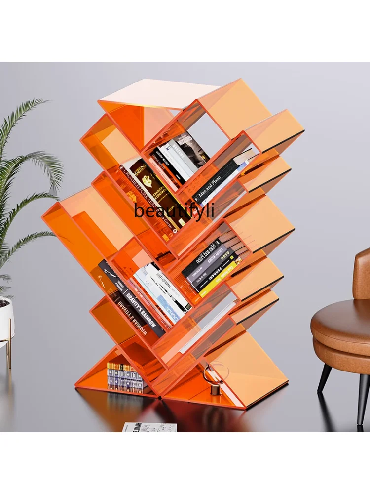 Acrylic Reading Bookshelf and Storage Shelf Home Floor Simple Picture Book Rack Library Storage Display Shelf