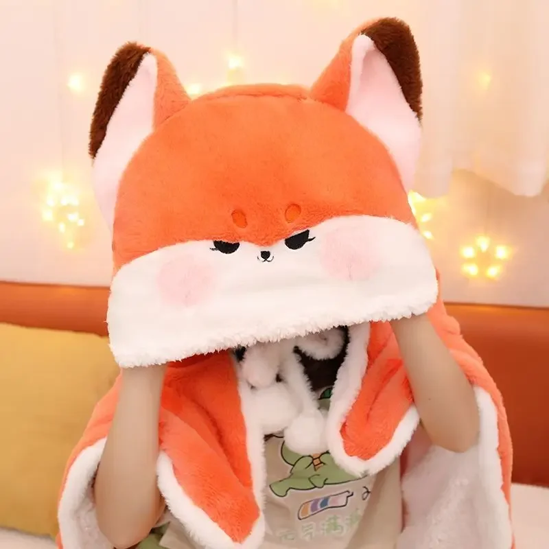 120cm New Cartoon Fox Plush Cloak Coral Fleece Soft  Air Blankets  Warm And Loving For Girl Winter Valentine Christmas Gift