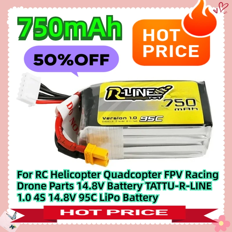 

For RC Helicopter Quadcopter FPV Racing Drone Parts 14.8V Battery TATTU-R-LINE 1.0 4S 14.8V 750mAh 95C LiPo Battery