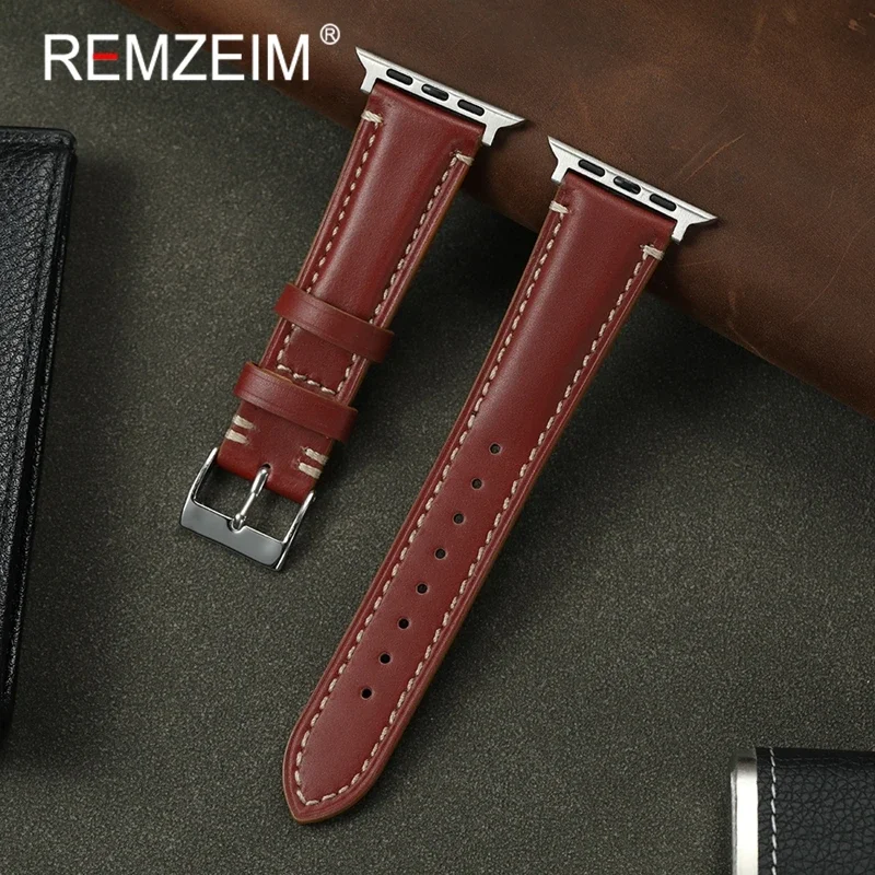 

Top Layer Cowhide Leather Strap for Apple Watch 1-10 SE Ultra Retro Watch Band for Iwatch 38/40/41/42/44/45/46/49mm Wrist Belt
